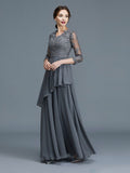 A-Line/Princess V-neck 3/4 Sleeves Ruffles Chiffon Floor-Length Mother of the Bride Dresses TPP0007295