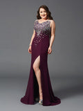 Sheath/Column Straps Rhinestone Sleeveless Long Chiffon Plus Size Dresses TPP0002476