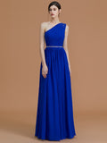 A-Line/Princess One-Shoulder Sleeveless Floor-Length Beading Chiffon Bridesmaid Dresses TPP0005259