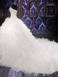 Ball Gown Sleeveless Sweetheart Chapel Train Beading Sequin Organza Wedding Dresses TPP0005896