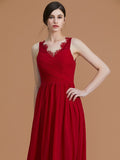 A-Line/Princess V-neck Sleeveless Floor-Length Ruffles Chiffon Bridesmaid Dresses TPP0005697