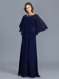 Sheath/Column Scoop Beading Long Sleeves Chiffon Floor-Length Mother of the Bride Dresses TPP0007372