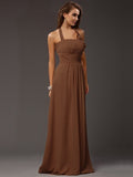 Sheath/Column Halter Sleeveless Ruffles Long Chiffon Bridesmaid Dresses TPP0005366