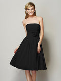 A-Line/Princess Strapless Sleeveless Hand-Made Flower Short Chiffon Bridesmaid Dresses TPP0005295