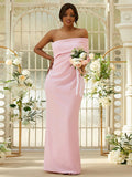 Sheath/Column Stretch Crepe Ruched One-Shoulder Sleeveless Floor-Length Bridesmaid Dresses TPP0004996