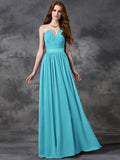 A-line/Princess Sweetheart Ruched Sleeveless Long Chiffon Bridesmaid Dresses TPP0005563