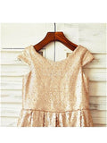 A-line/Princess Scoop Short Sleeves Tea-Length Sequins Flower Girl Dresses TPP0007693