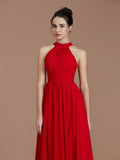 A-Line/Princess Halter Sleeveless Ruched Floor-Length Chiffon Bridesmaid Dresses TPP0005060