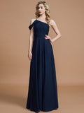 A-Line/Princess One-Shoulder Floor-Length Chiffon Sleeveless Bridesmaid Dresses TPP0005381