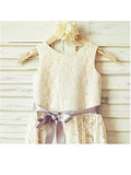 A-line/Princess Scoop Sleeveless Bowknot Tea-Length Lace Flower Girl Dresses TPP0007797