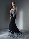 Trumpet/Mermaid Scoop Applique Sleeveless Long Chiffon Dresses TPP0001978