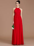 A-Line/Princess Halter Sleeveless Ruched Floor-Length Chiffon Bridesmaid Dresses TPP0005272