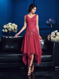 A-Line/Princess V-neck Applique Sleeveless High Low Chiffon Mother of the Bride Dresses TPP0007178