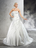 Ball Gown Strapless Beading Sleeveless Long Satin Wedding Dresses TPP0006385