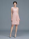 Sheath/Column Sheer Neck Ruffles Chiffon Sleeveless Knee-Length Mother of the Bride Dresses TPP0007193