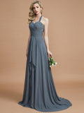 A-Line/Princess Halter Sleeveless Chiffon Sweep/Brush Train Bridesmaid Dresses TPP0005446