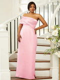 Sheath/Column Satin Ruched One-Shoulder Sleeveless Floor-Length Bridesmaid Dresses TPP0004968