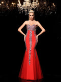 Sheath/Column Sweetheart Rhinestone Sleeveless Long Net Dresses TPP0003943