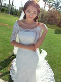 Trumpet/Mermaid 1/2 Sleeves Square Cathedral Train Applique Lace Wedding Dresses TPP0006540