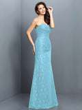 A-Line/Princess Sweetheart Lace Sleeveless Long Satin Bridesmaid Dresses TPP0005630