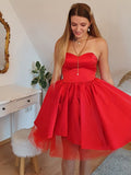 A-Line/Princess Satin Sleeveless Ruffles Sweetheart Short/Mini Homecoming Dresses TPP0004650