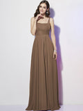 Sheath/Column Spaghetti Straps Sleeveless Pleats Long Chiffon Bridesmaid Dresses TPP0005447