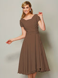 Sheath/Column Bateau Short Sleeves Ruffles Short Chiffon Bridesmaid Dresses TPP0005029