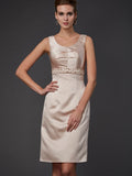 Sheath/Column Square Sleeveless Beading Short Satin Mother of the Bride Dresses TPP0007382