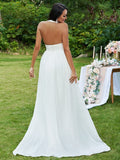 A-Line/Princess Chiffon Ruffles Halter Sleeveless Sweep/Brush Train Wedding Dresses TPP0006344