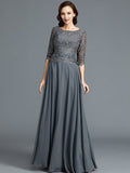 A-Line/Princess Scoop 1/2 Sleeves Chiffon Floor-Length Mother of the Bride Dresses TPP0007217