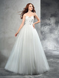 A-Line/Princess Sweetheart Beading Sleeveless Long Net Wedding Dresses TPP0006846