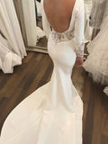 Trumpet/Mermaid Long Sleeves Scoop Court Train Lace Satin Wedding Dresses TPP0006261