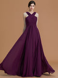 A-Line/Princess Halter Sleeveless Floor-Length Ruched Chiffon Bridesmaid Dresses TPP0005501