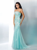 Trumpet/Mermaid Strapless Applique Sleeveless Long Lace Dresses TPP0003098