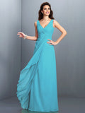 A-Line/Princess Straps Pleats Sleeveless Long Chiffon Bridesmaid Dresses TPP0002855