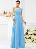 A-Line/Princess One-Shoulder Pleats Sleeveless Long Chiffon Bridesmaid Dresses TPP0005059