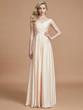 A-Line/Princess V-neck Sleeveless Ruched Floor-Length Silk like Satin Bridesmaid Dresses TPP0005430