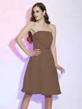 Sheath/Column Strapless Sleeveless Ruched Short Chiffon Bridesmaid Dresses TPP0005377