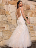 Trumpet/Mermaid Tulle Applique Sleeveless Spaghetti Straps Floor-Length Dresses TPP0001587