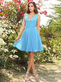 A-Line/Princess V-neck Beading Sleeveless Short Chiffon Bridesmaid Dresses TPP0005482