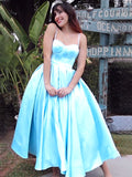 Ball Gown Spaghetti Straps Sleeveless Satin Ruffles Tea-Length Homecoming Dresses TPP0002094