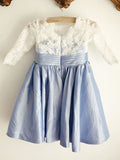 A-Line/Princess Taffeta Lace Scoop 3/4 Sleeves Knee-Length Flower Girl Dresses TPP0007796