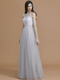 A-Line/Princess Halter Sleeveless Floor-Length Ruffles Tulle Bridesmaid Dresses TPP0005376