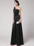 Sheath/Column One-Shoulder Sleeveless Pleats Hand-Made Flower Long Elastic Woven Satin Bridesmaid Dresses TPP0005514