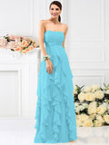 A-Line/Princess Strapless Pleats Sleeveless Long Chiffon Bridesmaid Dresses TPP0005396