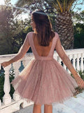 A-Line/Princess Ruffles 3/4 Sleeves Scoop Short/Mini Homecoming Dresses TPP0003460