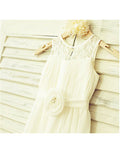 A-line/Princess Scoop Sleeveless Hand-made Flower Tea-Length Chiffon Flower Girl Dresses TPP0007795