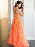 A-Line/Princess Tulle Applique V-neck Sleeveless Floor-Length Two Piece Dresses TPP0004865