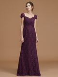 A-Line/Princess Bateau Sleeveless Floor-Length Lace Chiffon Bridesmaid Dresses