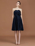 A-Line/Princess Sweetheart Knee-Length Sleeveless Satin Hand-Made Flower Bridesmaid Dresses TPP0005821